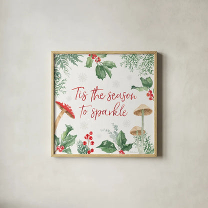 Christmas Charm IX by Beth Grove. Shown in a natural wood glass frame for a timeless modern aesthetic. Available as an archival giclee rolled canvas, fine art paper, or poster print. SKU 83459a.