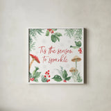Christmas Charm IX by Beth Grove. Shown in a crisp white glass frame for a clean and minimalist style. Available as an archival giclee rolled canvas, fine art paper, or poster print. SKU 83459a.
