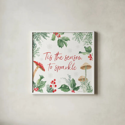 Christmas Charm IX by Beth Grove. Shown in a crisp white glass frame for a clean and minimalist style. Available as an archival giclee rolled canvas, fine art paper, or poster print. SKU 83459a.