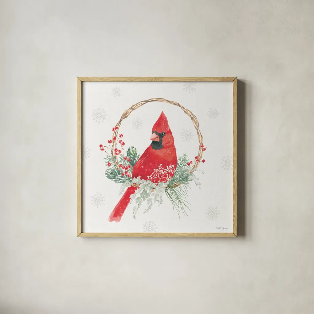 Christmas Charm VI by Beth Grove. Shown in a natural wood glass frame for a timeless modern aesthetic. Available as an archival giclee rolled canvas, fine art paper, or poster print. SKU 83456a.