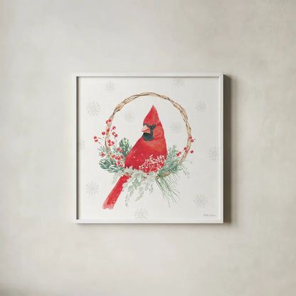 Christmas Charm VI by Beth Grove. Shown in a crisp white glass frame for a clean and minimalist style. Available as an archival giclee rolled canvas, fine art paper, or poster print. SKU 83456a.