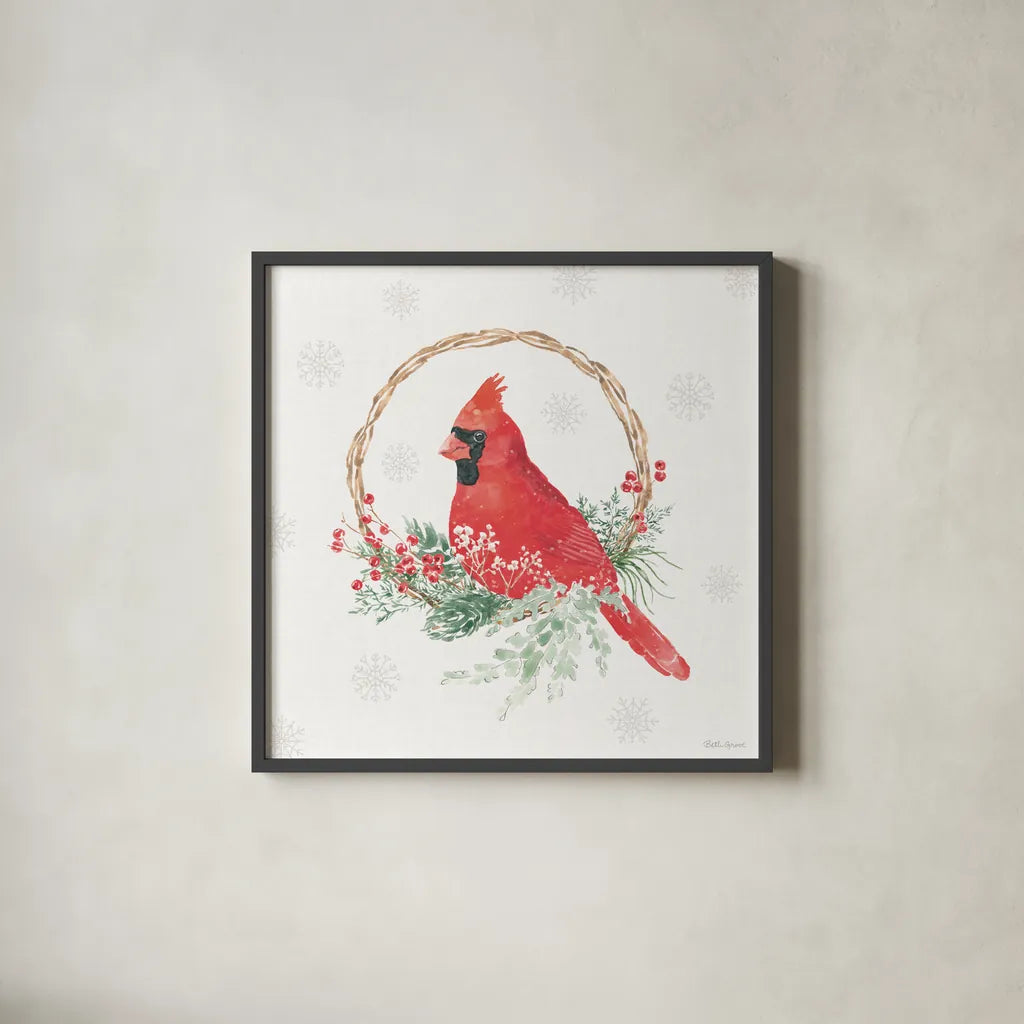 Christmas Charm VII by Beth Grove. Shown in a sleek black glass frame for a contemporary gallery look. Available as an archival giclee rolled canvas, fine art paper, or poster print. SKU 83457a.