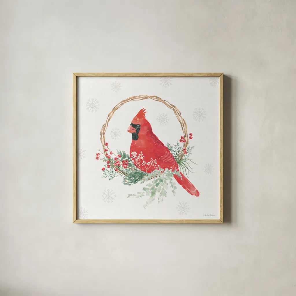 Christmas Charm VII by Beth Grove. Shown in a natural wood glass frame for a timeless modern aesthetic. Available as an archival giclee rolled canvas, fine art paper, or poster print. SKU 83457a.