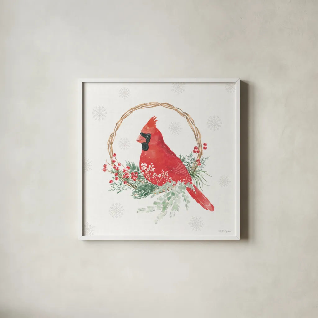 Christmas Charm VII by Beth Grove. Shown in a crisp white glass frame for a clean and minimalist style. Available as an archival giclee rolled canvas, fine art paper, or poster print. SKU 83457a.