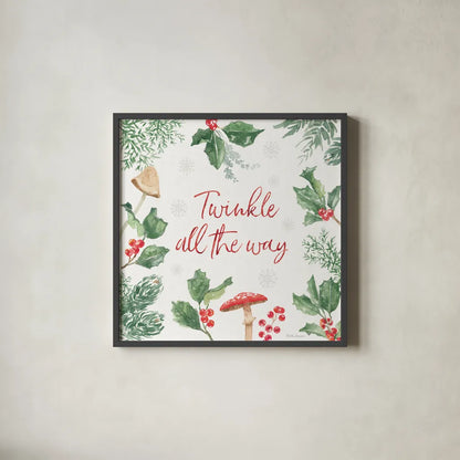 Christmas Charm VIII by Beth Grove. Shown in a sleek black glass frame for a contemporary gallery look. Available as an archival giclee rolled canvas, fine art paper, or poster print. SKU 83458a.