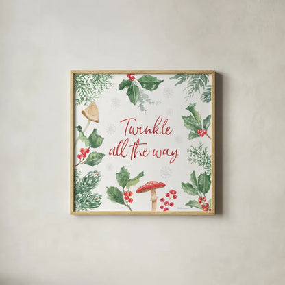 Christmas Charm VIII by Beth Grove. Shown in a natural wood glass frame for a timeless modern aesthetic. Available as an archival giclee rolled canvas, fine art paper, or poster print. SKU 83458a.