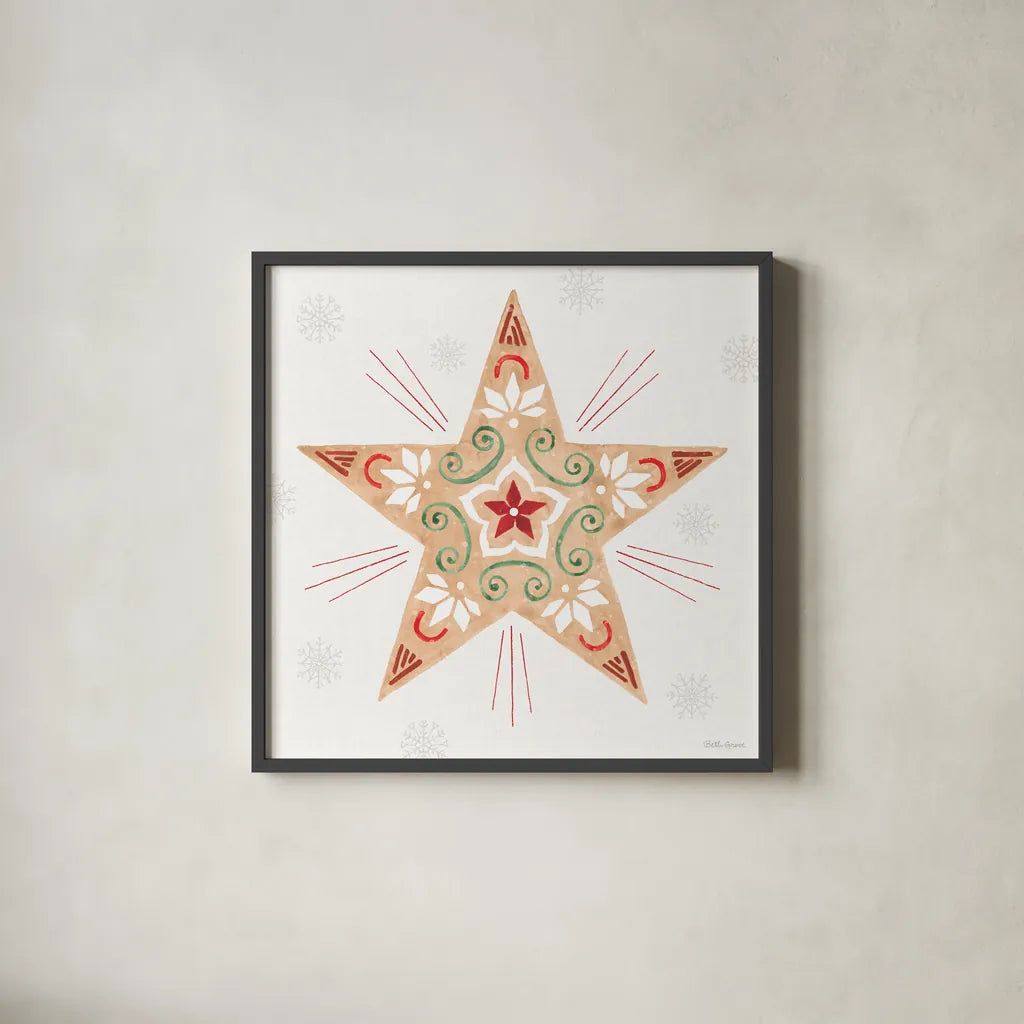 Christmas Charm X by Beth Grove. Shown in a sleek black glass frame for a contemporary gallery look. Available as an archival giclee rolled canvas, fine art paper, or poster print. SKU 83460a.