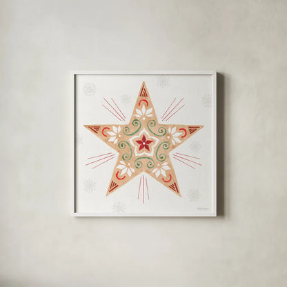 Christmas Charm X by Beth Grove. Shown in a crisp white glass frame for a clean and minimalist style. Available as an archival giclee rolled canvas, fine art paper, or poster print. SKU 83460a.