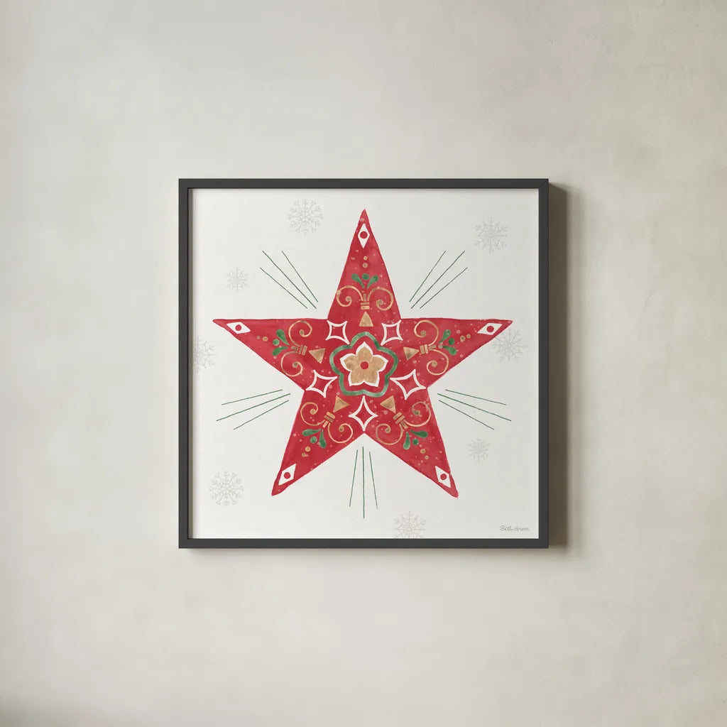 Christmas Charm XI by Beth Grove. Shown in a sleek black glass frame for a contemporary gallery look. Available as an archival giclee rolled canvas, fine art paper, or poster print. SKU 83461a.