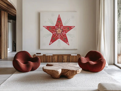 Christmas Charm XI by Beth Grove. Shown as extra-large giant wall art in a modern living room. Available as an archival giclee rolled canvas, fine art paper, or poster print. SKU 83461a.