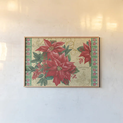 Christmas Floral by Beth Grove. shown as a paper print in a natural frame. Available as a archival giclee rolled canvas, fine art paper, or poster print. SKU 62409i.