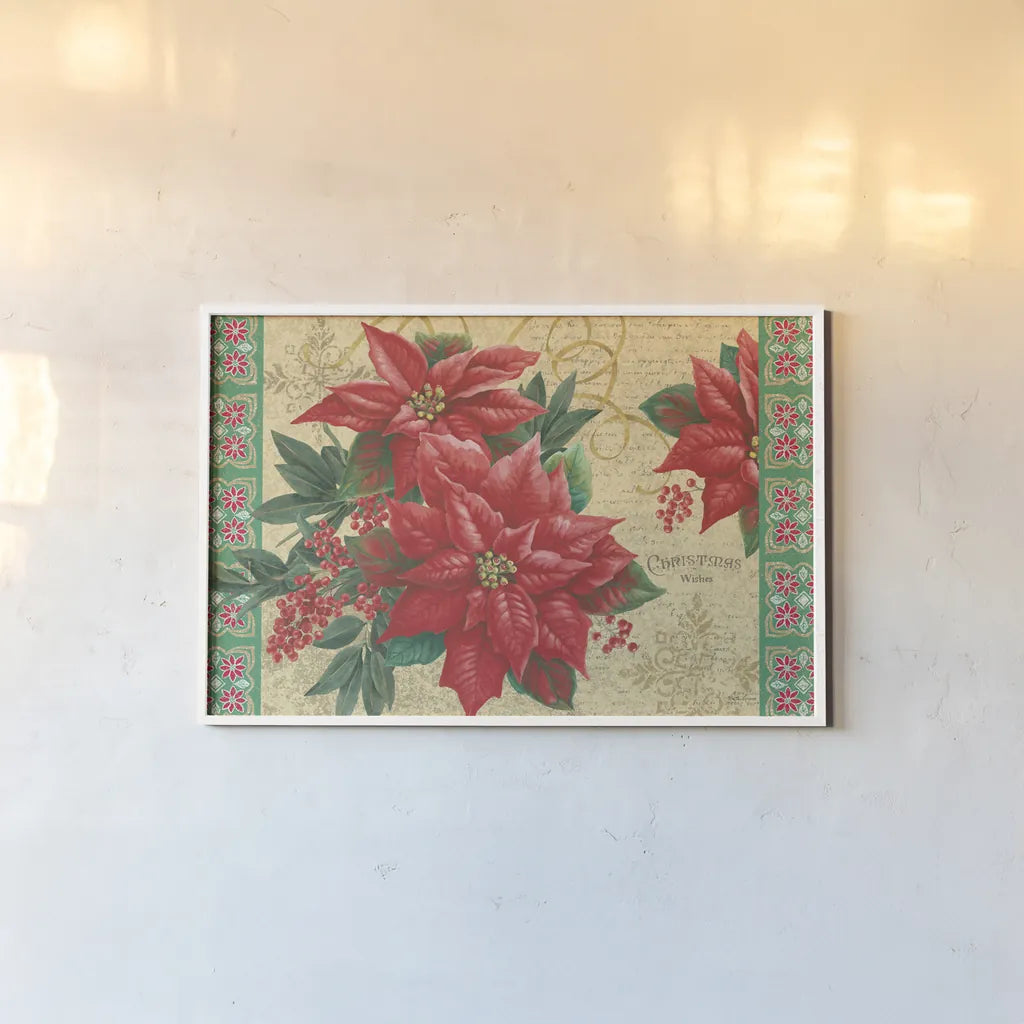 Christmas Floral by Beth Grove. shown as a paper print in a white frame. Available as a archival giclee rolled canvas, fine art paper, or poster print. SKU 62409i.