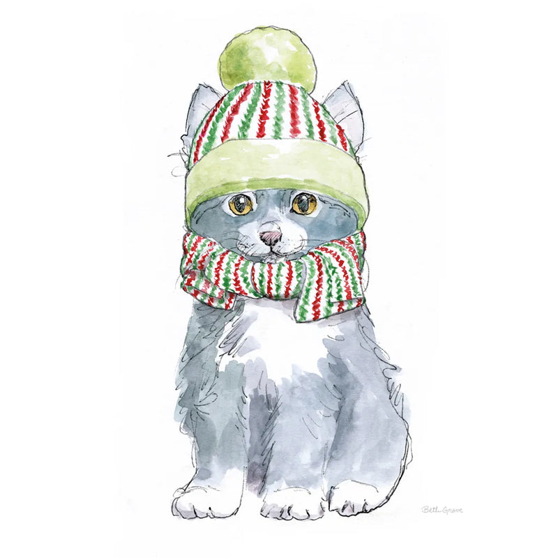 Christmas Kitties II Square by Beth Grove. SKU 51868a. Archival Giclee Fine art print for wall decor.