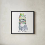 Christmas Kitties II Square by Beth Grove. Shown in a sleek black glass frame for a contemporary gallery look. Available as an archival giclee rolled canvas, fine art paper, or poster print. SKU 51868a.