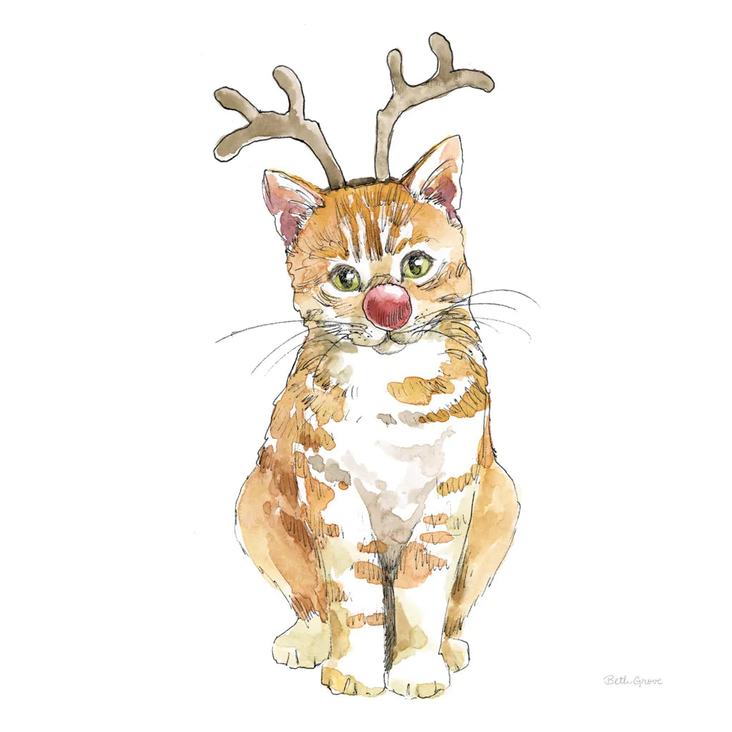 Christmas Kitties III Square by Beth Grove. SKU 51869a. Archival Giclee Fine art print for wall decor.