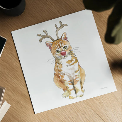 Christmas Kitties III Square by Beth Grove. Shown as a detailed flat fine art print, highlighting archival giclee quality. Available as an archival giclee rolled canvas, fine art paper, or poster print. SKU 51869a.