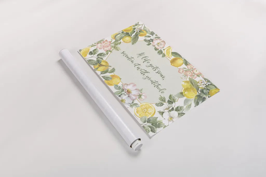 Citrus Charm I by Beth Grove. shown as a rolled paper print. Available as archival giclee rolled canvas, fine art paper, or poster print. SKU 65555i.