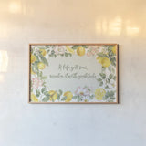 Citrus Charm I by Beth Grove. shown as a paper print in a natural frame. Available as a archival giclee rolled canvas, fine art paper, or poster print. SKU 65555i.