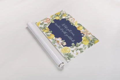 Citrus Charm I Blue by Beth Grove. shown as a rolled paper print. Available as archival giclee rolled canvas, fine art paper, or poster print. SKU 82538i.