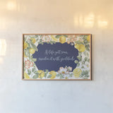Citrus Charm I Blue by Beth Grove. shown as a paper print in a natural frame. Available as a archival giclee rolled canvas, fine art paper, or poster print. SKU 82538i.