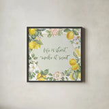 Citrus Charm II by Beth Grove. Shown in a sleek black glass frame for a contemporary gallery look. Available as an archival giclee rolled canvas, fine art paper, or poster print. SKU 65556a.