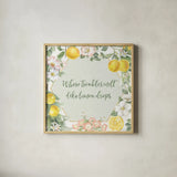 Citrus Charm III by Beth Grove. Shown in a natural wood glass frame for a timeless modern aesthetic. Available as an archival giclee rolled canvas, fine art paper, or poster print. SKU 65557a.