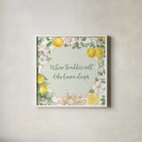 Citrus Charm III by Beth Grove. Shown in a crisp white glass frame for a clean and minimalist style. Available as an archival giclee rolled canvas, fine art paper, or poster print. SKU 65557a.