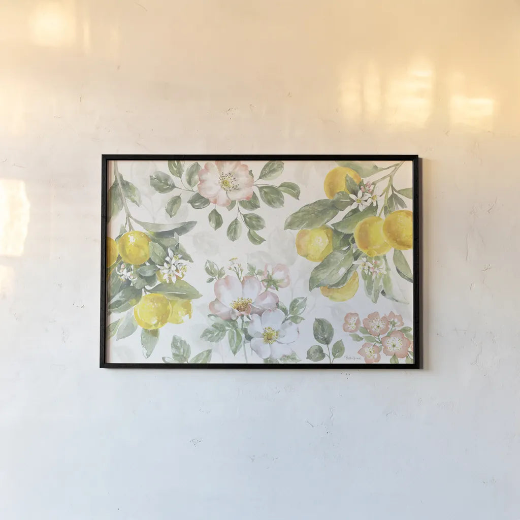 Citrus Charm IV by Beth Grove. shown as a paper print in a black flame. Available as a archival giclee rolled canvas, fine art paper, or poster print. SKU 65558i.