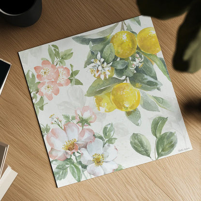 Citrus Charm V by Beth Grove. Shown as a detailed flat fine art print, highlighting archival giclee quality. Available as an archival giclee rolled canvas, fine art paper, or poster print. SKU 65559a.