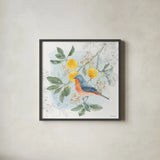 Citrus Wings III by Beth Grove. Shown in a sleek black glass frame for a contemporary gallery look. Available as an archival giclee rolled canvas, fine art paper, or poster print. SKU 97256a.