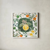 Citrus Wings IX by Beth Grove. Shown in a crisp white glass frame for a clean and minimalist style. Available as an archival giclee rolled canvas, fine art paper, or poster print. SKU 97262a.