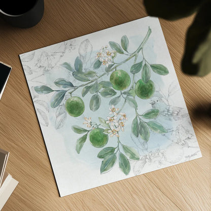 Citrus Wings V by Beth Grove. Shown as a detailed flat fine art print, highlighting archival giclee quality. Available as an archival giclee rolled canvas, fine art paper, or poster print. SKU 97258a.