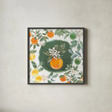 Citrus Wings VIII by Beth Grove. Shown in a sleek black glass frame for a contemporary gallery look. Available as an archival giclee rolled canvas, fine art paper, or poster print. SKU 97261a.