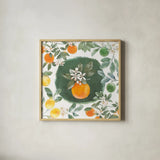Citrus Wings VIII by Beth Grove. Shown in a natural wood glass frame for a timeless modern aesthetic. Available as an archival giclee rolled canvas, fine art paper, or poster print. SKU 97261a.