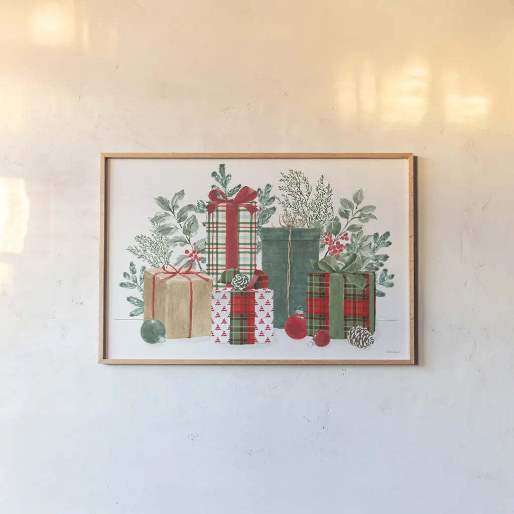 Classic Christmas I by Beth Grove. shown as a paper print in a natural frame. Available as a archival giclee rolled canvas, fine art paper, or poster print. SKU 90796i.