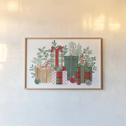 Classic Christmas I by Beth Grove. shown as a paper print in a natural frame. Available as a archival giclee rolled canvas, fine art paper, or poster print. SKU 90796i.