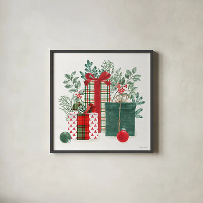 Classic Christmas II by Beth Grove. Shown in a sleek black glass frame for a contemporary gallery look. Available as an archival giclee rolled canvas, fine art paper, or poster print. SKU 90797a.