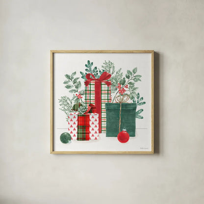 Classic Christmas II by Beth Grove. Shown in a natural wood glass frame for a timeless modern aesthetic. Available as an archival giclee rolled canvas, fine art paper, or poster print. SKU 90797a.