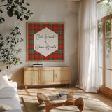 Classic Christmas VI by Beth Grove. Shown in a natural wood frame in a cozy modern living room. Available as an archival giclee rolled canvas, fine art paper, or poster print. SKU 90801a.