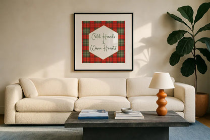 Classic Christmas VI by Beth Grove. Displayed in a glass frame with matte in a clean modern living room. Available as an archival giclee rolled canvas, fine art paper, or poster print. SKU 90801a.