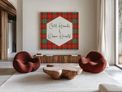 Classic Christmas VI by Beth Grove. Shown as extra-large giant wall art in a modern living room. Available as an archival giclee rolled canvas, fine art paper, or poster print. SKU 90801a.
