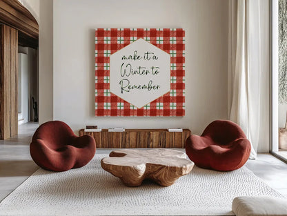 Classic Christmas VII by Beth Grove. Shown as extra-large giant wall art in a modern living room. Available as an archival giclee rolled canvas, fine art paper, or poster print. SKU 90802a.
