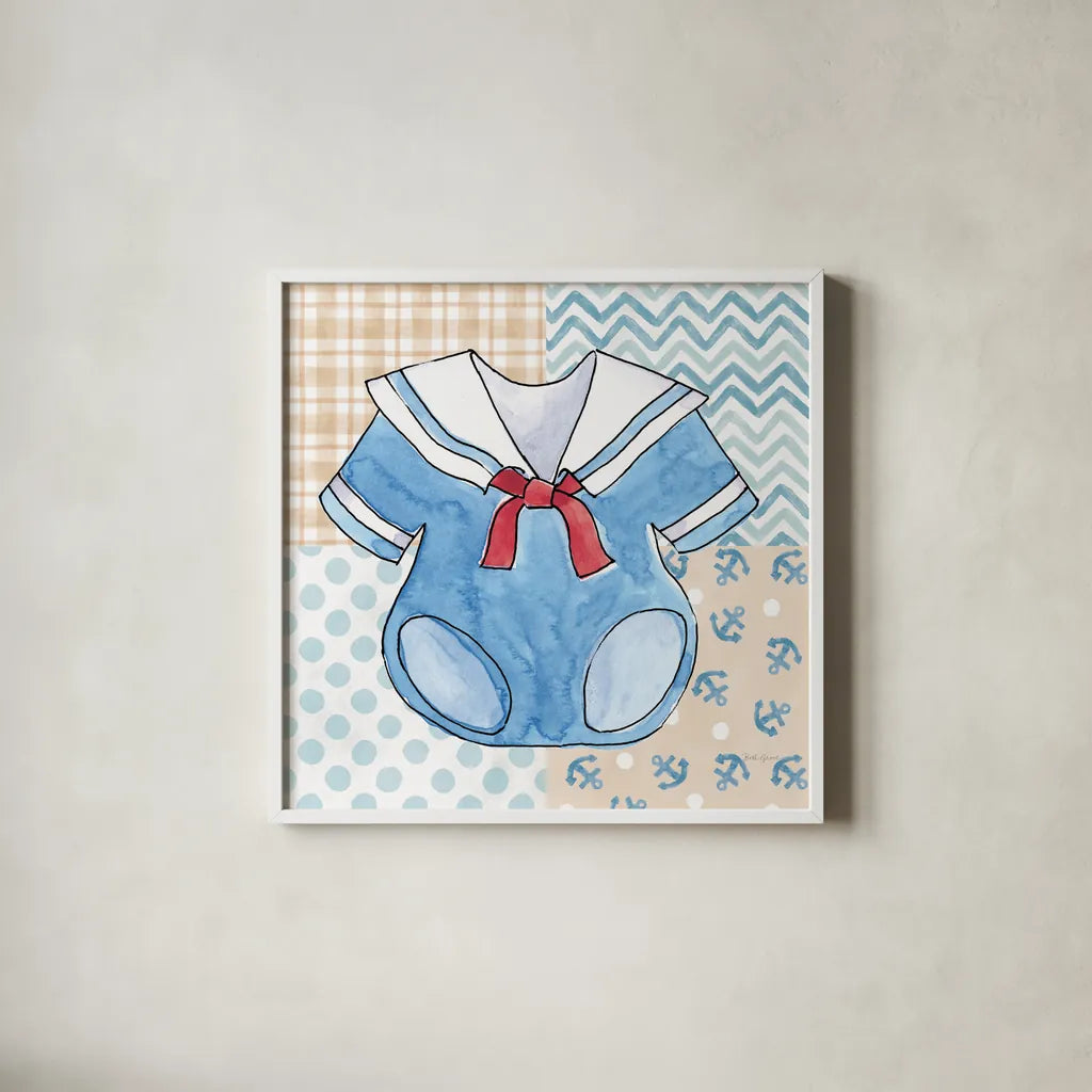 Coastal Baby II by Beth Grove. Shown in a crisp white glass frame for a clean and minimalist style. Available as an archival giclee rolled canvas, fine art paper, or poster print. SKU 29310a.