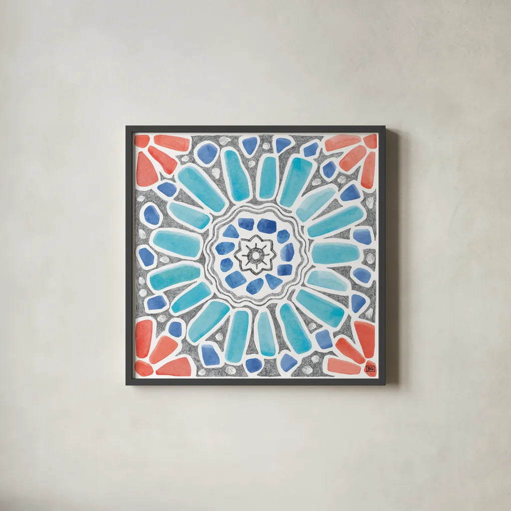 Coastal Sea Life VII by Beth Grove. Shown in a sleek black glass frame for a contemporary gallery look. Available as an archival giclee rolled canvas, fine art paper, or poster print. SKU 36190a.