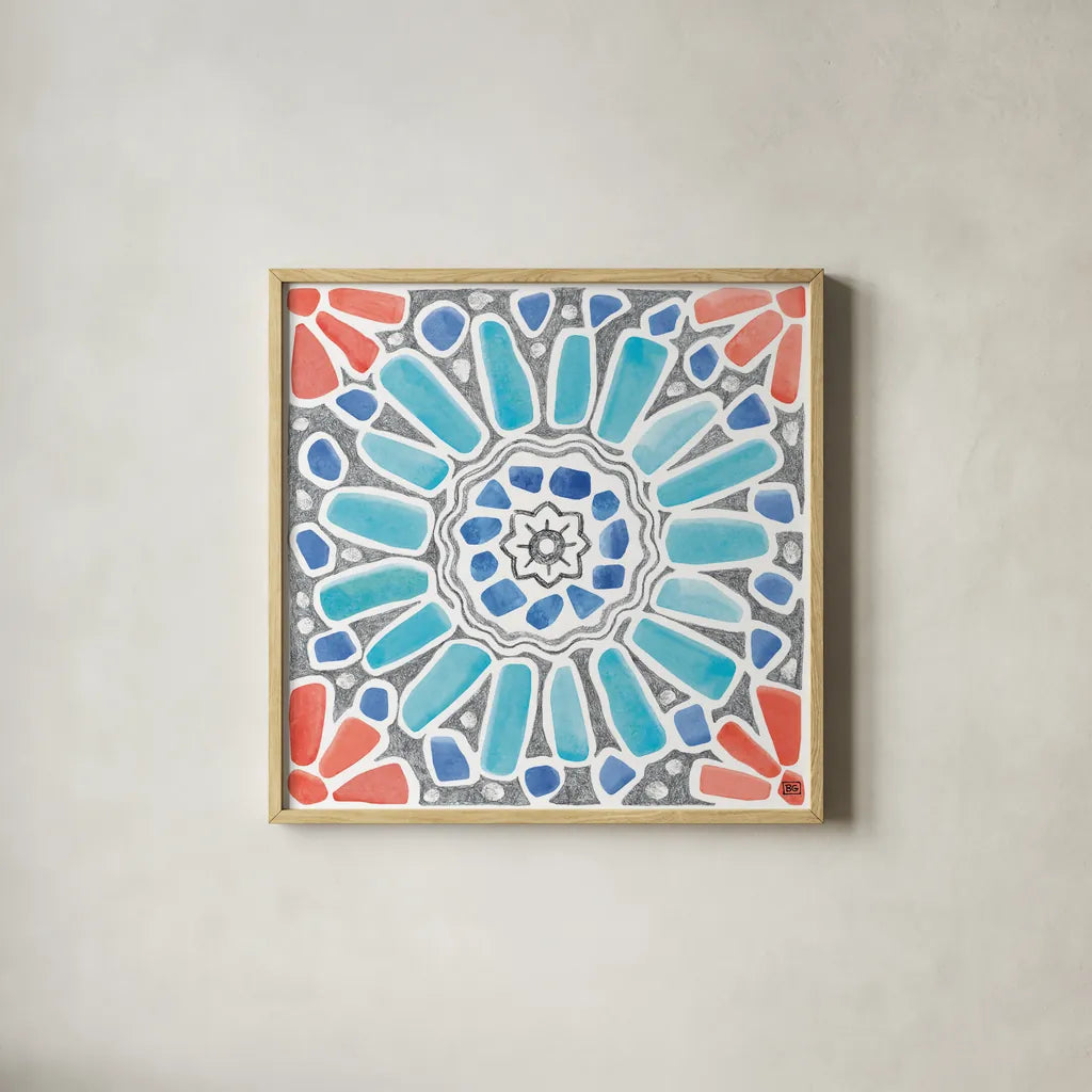 Coastal Sea Life VII by Beth Grove. Shown in a natural wood glass frame for a timeless modern aesthetic. Available as an archival giclee rolled canvas, fine art paper, or poster print. SKU 36190a.