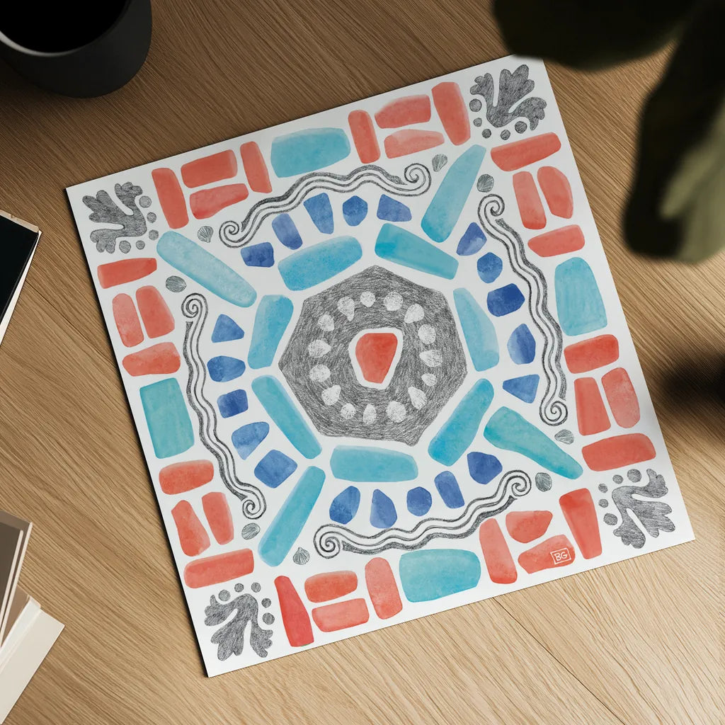 Coastal Sea Life X by Beth Grove. Shown as a detailed flat fine art print, highlighting archival giclee quality. Available as an archival giclee rolled canvas, fine art paper, or poster print. SKU 36193a.