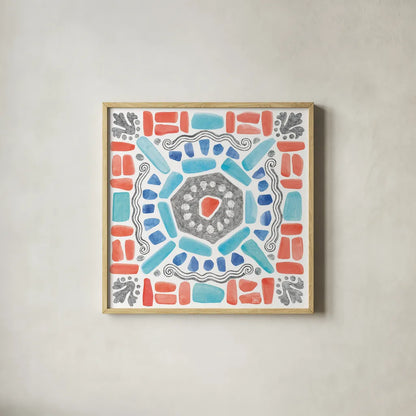 Coastal Sea Life X by Beth Grove. Shown in a natural wood glass frame for a timeless modern aesthetic. Available as an archival giclee rolled canvas, fine art paper, or poster print. SKU 36193a.