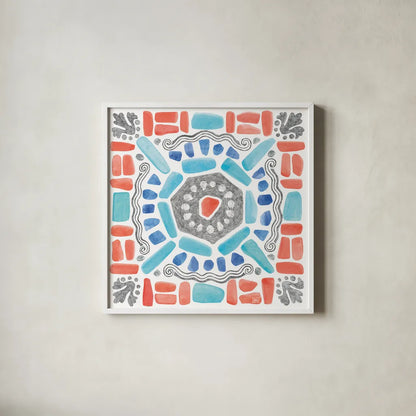 Coastal Sea Life X by Beth Grove. Shown in a crisp white glass frame for a clean and minimalist style. Available as an archival giclee rolled canvas, fine art paper, or poster print. SKU 36193a.