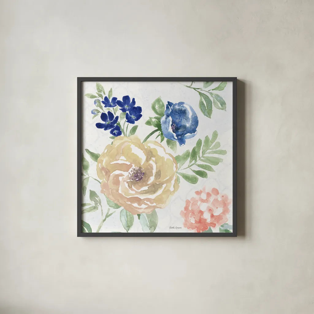 Coastline Botanical II by Beth Grove. Shown in a sleek black glass frame for a contemporary gallery look. Available as an archival giclee rolled canvas, fine art paper, or poster print. SKU 58549a.