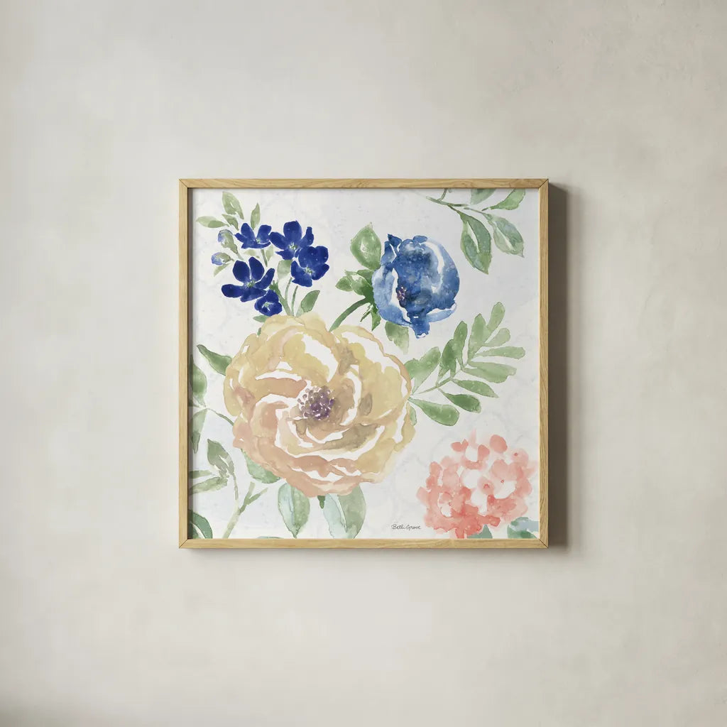 Coastline Botanical II by Beth Grove. Shown in a natural wood glass frame for a timeless modern aesthetic. Available as an archival giclee rolled canvas, fine art paper, or poster print. SKU 58549a.